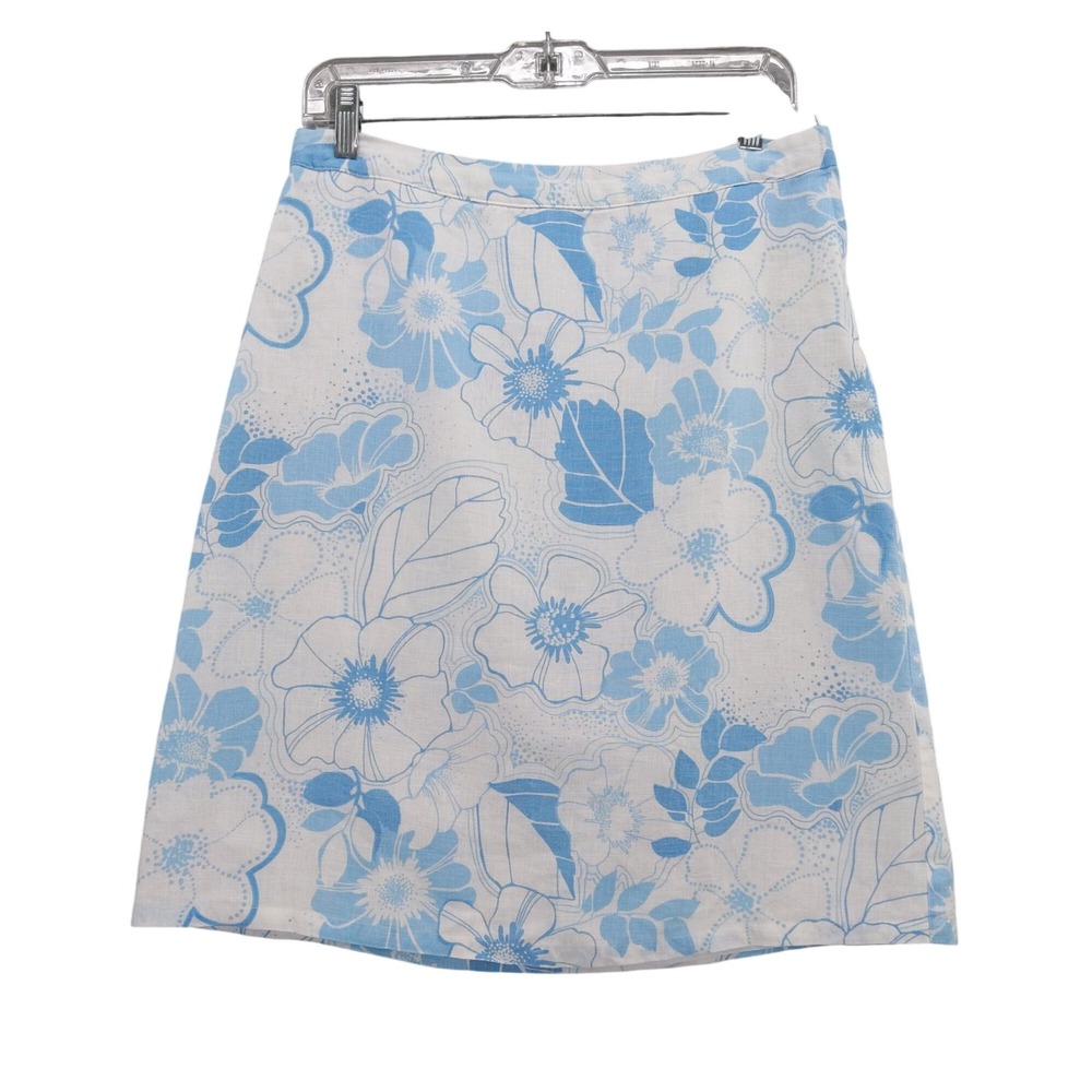 H&M Linen Skirt Blue Floral Print Casual Summer H&M Size 8‎